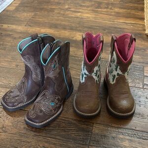 Toddlers Ariat Black and Brown Sole cowboy boots, 2 pairs